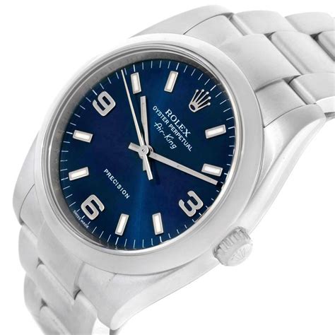 rolex air king blue luminous hour markers|Rolex Air King 34mm Blue Dial Smooth Bezel Steel Mens Watch .